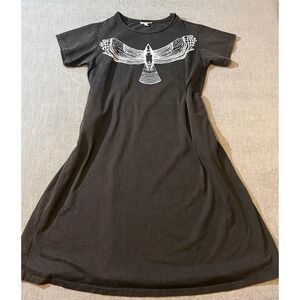 Blue Velvet Black Graphic Tunic Dress Short Sleeve Bird Print Midi Size S